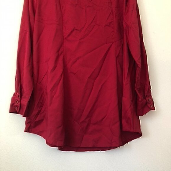 NEW NWT ROSEGAL Plus Size Solid Red V-Neck Long Sleeve Button Down Blouse Top 2X - Picture 10 of 12